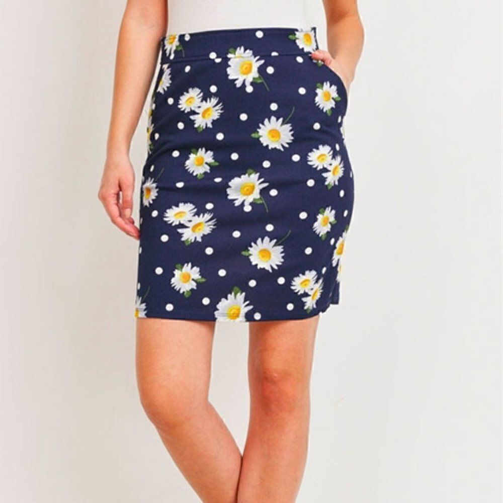 *Clearance* Potters Pot Blue Daisy Pencil Skirt